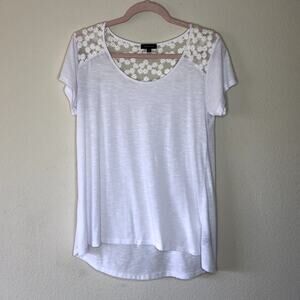 White Sheer Panel Lace Daisies Blouse XL